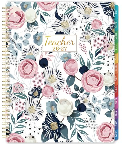 Teacher Planner 2026-2027 - 2026-2027 Weekly & Monthly Lesson Plan Book with Colorful Tabs, July 2026 - June 2027, 8.3 x 11, Academic Planner 2026-2027 with Twin-Wire Binding and Quotes for Teachers - Petunia