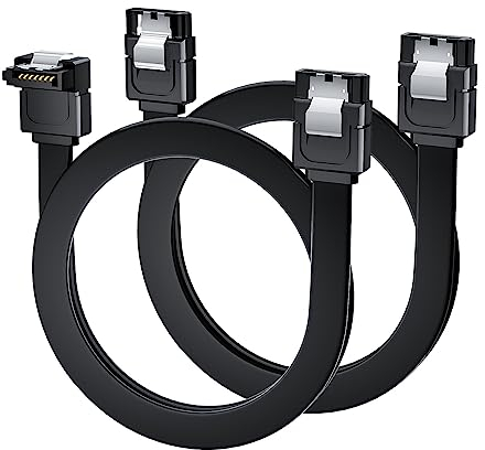 BolAAzuL SATA Cable III 2-Pack with 90° & Straight, 6Gbps Tangle-Free SATA Cable 7pin Black with Locking Latch for Hard Drive, SSD