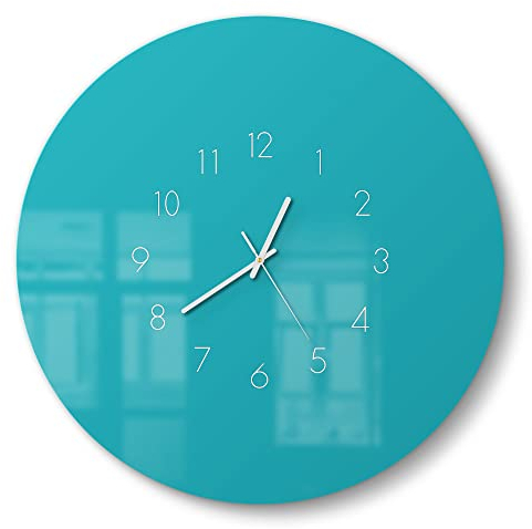 DEQORI Glasuhr | rund Ø 50 cm | Unifarben - Türkis | große XXL Design Uhr aus Glas | leise Wanduhr für Wohnzimmer & Küche | Moderne Hingucker Uhr für die Wand