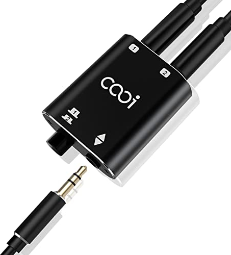 COOIDEA 3,5-mm-Jack-Audio-Switch 2(1)-In-1(2)-Out mit 3,5-mm-Audiokabel, Stereo-Audio-Umschalter, Audio Selector Schalter Sound Verteiler für Phono-Lautsprecher, Kopfhörer und PCs- Mini-Größe