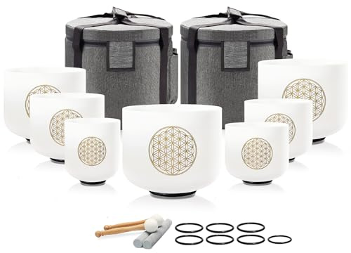 Lycrystal Singing Bowl 432 Hz Chakra 7PCS of 6-12 Inch Flower of Life Sound Bowl Meditation Set for Healing,Free 2 PCS Travel Carry Case Bag.