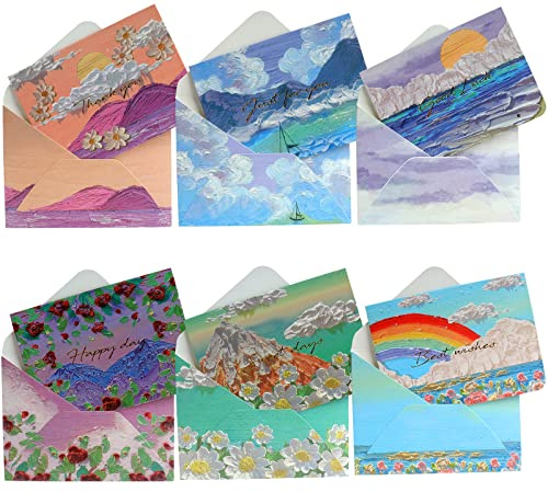 Roellgs Lot de 12 cartes de remerciement avec enveloppes et autocollants de remerciement, cartes d'invitation pour la fête des mères, cartes de remerciement (peinture à l'huile arc-en-ciel)