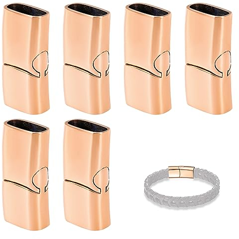Armband Verschlüsse Magnetic Endkappen zur Schmuckherstellung in Edelstahl Rectangle für Lederseil Halskette Lederband Schnalle Bohrung: 12x6mm (Roségold)