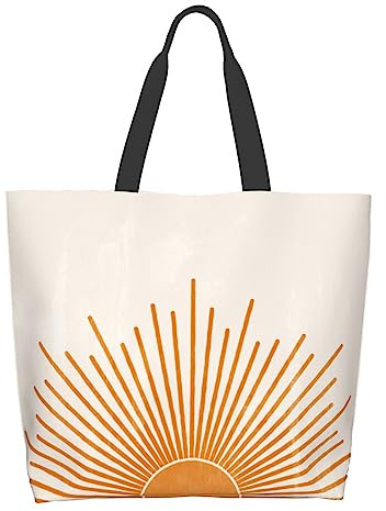 Cafl Boho Sun Sunshine Shoulder Bag Orange Bohemian Sun Tote Bag Large Reusable Eco-friendly Shopping Bags Portable Storage Handbag Convenient Shoppers for Gym Beach Travel Shopping