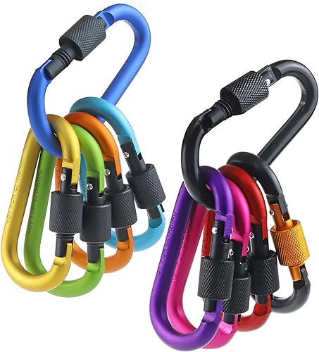 10 Stück Karabiner mit Schraubverschluss Schraubkarabiner mit gefederter Verschluss Schlüsselanhänger Karabinerhaken Aluminium Schraubkarabiner für Camping, Angeln, Wandern oder Reisen
