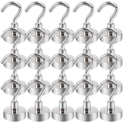 OCEUMAOA 20 Pièces Crochet Magnétique Aimant Puissant Néodyme 20mm pour Frigo Cuisines Bureau École - Robuste au Plafond Argenté