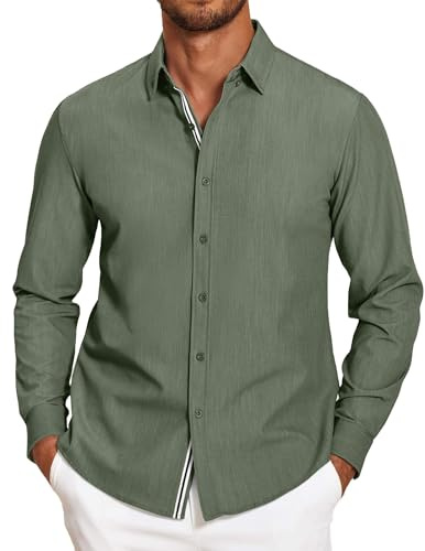 COOFANDY Men's Denim Shirts Long Sleeve Button Down Shirts for Men Untucked Shirts, Army Green, Large