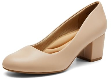 DREAM PAIRS Dam pumps låg tjock blockklack klänning skor stängd rund tå bekväma klackar