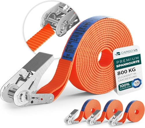 Robuste cinghie di tensione da 800 kg con cricchetto, set da 4 pezzi, certificazione TÜV/GS e DIN, versatili, larghezza 25 mm, ideale per applicazioni professionali [10 M]