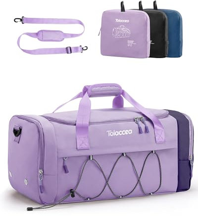 Tolaccea 35L Faltbare Sporttasche & Reisetasche Ultraleicht mit Schuh- und Nassfach für Herren & Damen – Fitness, Gym, Weekender, Fußball, Schwimmen（Lila）