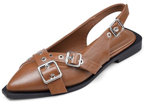 MaxMuxun Slingback Flats for Women Studs Buckle Closed Toe Sandals Pointed Toe Ballerina Shoes Comfort Ladies Shoes Strappy Flats for Women Ballet Flats