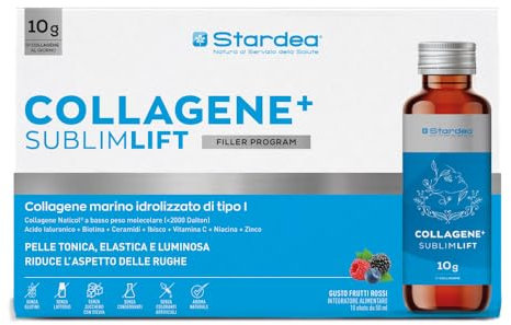 COLLAGENE MARINO E ACIDO IALURONICO | 10g COLLAGENE MARINO IDROLIZZATO CON ACIDO IALURONICO + VITAMINA C + BIOTINA + ZINCO | Collagene da Bere 10 FLACONI | STARDEA COLLAGENE+ SUBLIMLIFT SHOT