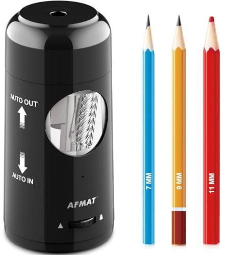 AFMAT Electric Pencil Sharpener, Rechargeable Fully Automatic Pencil Sharpener for Jumbo & Colored Pencils (7-11.5mm), Auto in/Out, Hands-Free, Portable for Home/Classroom/Office PSX6 (Black)
