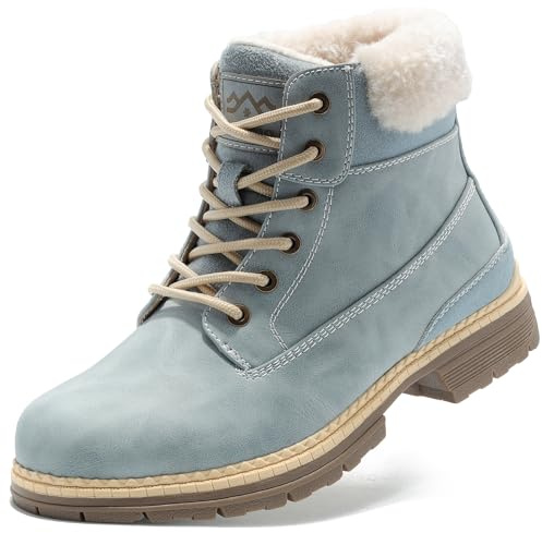 COTTIMO Women's Winter Snow Hiking Boots - Insulated Warm Work Boots for Women, Waterproof Non-Slip Fur-Lined Ankle Boots, Cute Blue Lightweight Outdoor Shoes Size 7