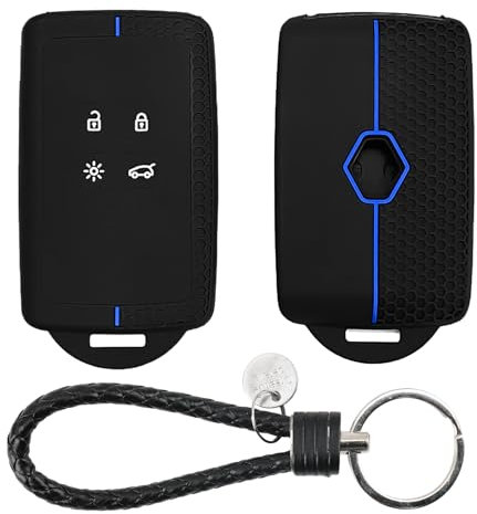 Car Key Cover for Renault, 4 Button Car Key Card Case Soft TPU Silicone Key Fob Cover Compatible with Clio Megane Koleos Kadjar Captur Espace Dacia Duster (Blue)