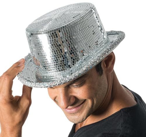 Chaks - Sombreros cilíndricos para adultos, bola de discoteca, sombrero de espejos con purpurina, complemento para festivales, carnaval y fiestas