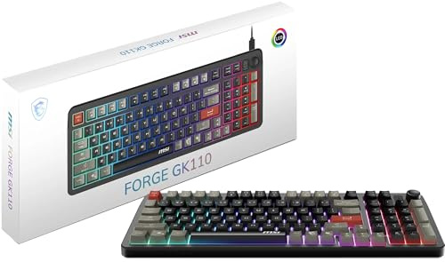 MSI Forge GK110 FR Clavier Gaming - AZERTY, Disposition FR, switches à Membrane, RGB, éclairage et Touches multimédia, Base antidérapante, Inclinaison réglables, USB 2.0 - Pleine Taille