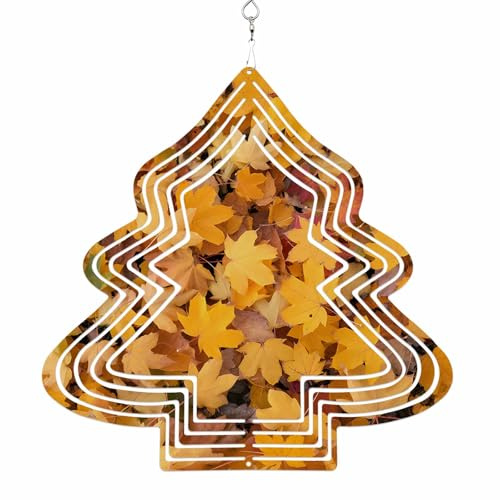 Autumn Maple Leaves Wind Spinner for Yard and Garden, Fall Orange Deciduous Country Hanging Ornaments Outdoor 3D Kinetic Wind Sculpture Spinners Indoor Outdoor Patio Décor Ornaments Gift 8 Inch