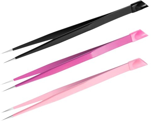jojofuny Pinzas para Uñas de Acero Inoxidable 3 Unidades Colores Surtidos Rosa Negro Fucsia Doble Extremo Cabezal de Presión para Decoración y Manicura Profesional