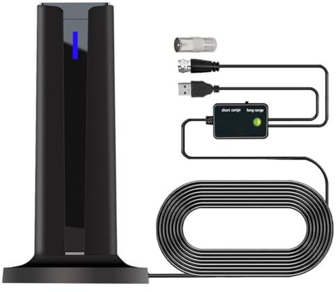 Verazquy TV Aerial Indoor 2026 Smart TV Aerial with Signal Booster for Long Range Reception 360° Signal Freeview HD 4K 1080P Local Channels VHF UHF All Older Televisions Magnetic Base 16ft Cable
