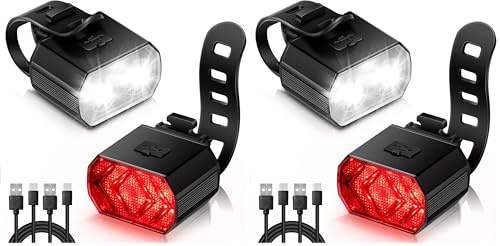 Vinabo Kit Lumières pour Vélo - Phare et Feu Arrière, Longue Autonomie, Recharge USB, Etanche IPX6, 6 Modes D'éclairage, Léger et Durable, Adapté à Tous Les Vélos et à Diverses Conditions de Cyclisme