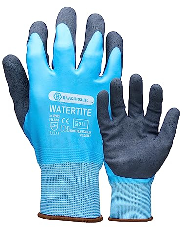 Blackrock Watertite Waterproof Gloves, Gants de travail Hommes Femmes Unisex, Protecteurs, Latex Wet Weather Grip, Jardinage, Elastiques, Dextérité, Travaux lourds, Lavage de voitures, Maçonnerie