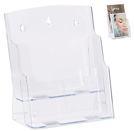 Relaxdays Prospekthalter A4 / DIN Lang, 2 Etagen, Acryl, Flyer Aufsteller Tisch & Wand, HBT: 27,5x24x15cm, transparent, 1 Stück, 10027297