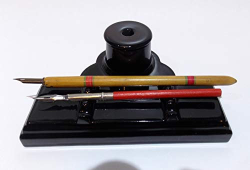 BLACK Calligraphy desktop pen stand ink pot inkwell dip pen rest holder desk tidy
