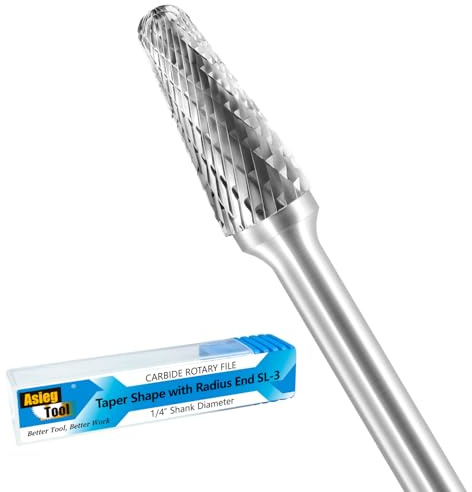 SL-3 Tungsten Carbide Burr Rotary File Taper Shape with Radius End Double Cut with 1/4 Shank for Die Grinder Drill Bit