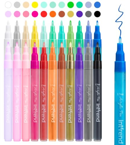 int!rend Acryl-Filzstifte mit 0,7 mm Spitze – Acrylmarker, 22 Farben, wasserfest, für Papier, Leinwand, Holz, Ton und Stein – Filzstifte