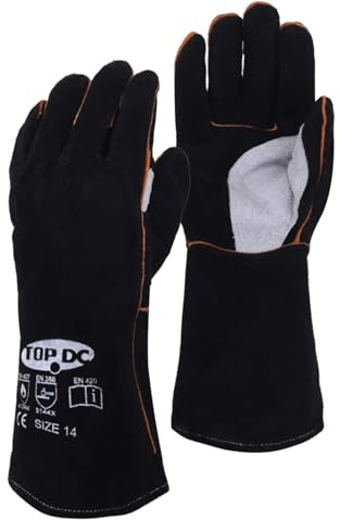 TOPDC Welding Gloves 14 Inches Fire/Heat Resistant Leather For Mig,Tig,Stick,Forge,BBQ,Grill, Fireplace,Wood Stove, Furnace,Pot,Oven