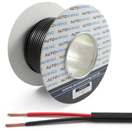 Automotive FLAT Twin 2 Core Cable 12v 24v Thin Wall Wire (16.5 AMP Rated 1mm² 18 AWG) 10/30/50/100 Metre (30M Roll)