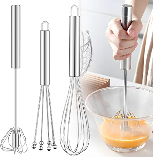 Frusta Da Cucina In Acciaio Inossidabile 3 Pezzi Include Frusta a Palloncino Frusta a Sfera Frusta Semiautomatica Per Mescolare, Mescolare La Pastella, Le Uova, La Schiuma