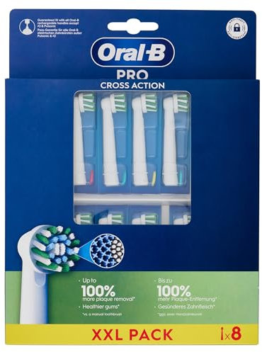 Oral-B Cross Action Testine Spazzolino Elettrico, Confezione da 8 Testine di Ricambio, Setole Angolate che si Adattano a ogni Dente per una Pulizia Profonda