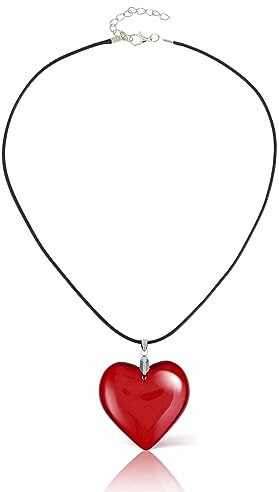 DIVINA VITAE Hjärta Halsband Med Stort Rött Glas Hänge - Massivt Mode Smycken Tillbehör för Kvinnor Tonåringar, ONE SIZE, Kristall, Vaxduk