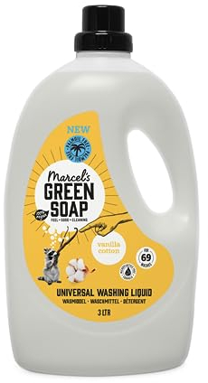 Marcel's Green Soap Universalwaschmittel Vanille & Baumwolle – 3 L (69 Waschgänge) – vegan, palmölfrei, mikroplastikfrei – gegen Flecken, ab 20 °C – Recyclingflasche
