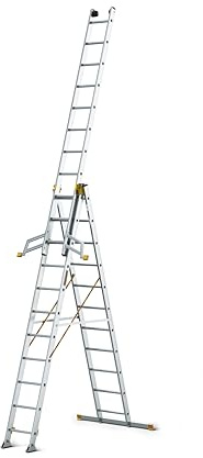 DRABEST - MAX Scala Pieghevole Professionale in Alluminio - 3 x 11 Gradini -7,61 m - Industriale - fino a 150 kg - 3 Sezioni - Per Edilizia - Multiuso - Allungabile - Regolabile - Scaletta