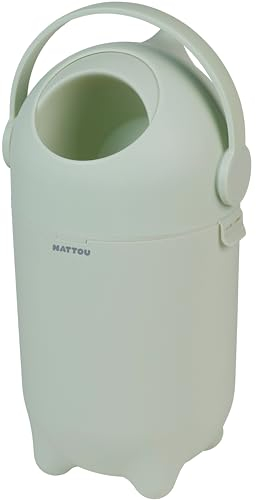 Nattou Dropy Odour-Proof Nappy Bin – Pale Green – One-Hand Operation, Fits Any Plastic Bag, Stylish & Compact Baby Waste Solution (49.5 x 28 cm)