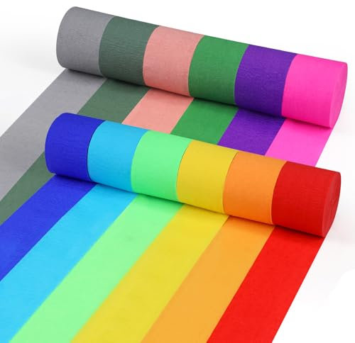 VABNEER 12 Rollen Krepppapier Bunt, 4.5cm x 25m Kreppbänder für Hochzeit Geburtstags Party Feier Dekoration