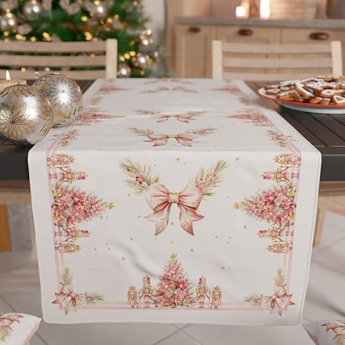 PETTI Artigiani Italiani - Camino de Mesa Navideño 140x40 cm, Camino de Mesa Navidad para Cocina, Decoración Navideña para Mesa, Camino de Mesa Elegante Cascanueces Rosa, 100%