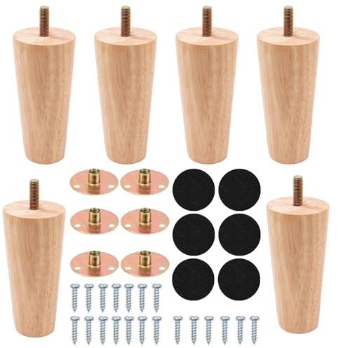 Cexovo Mobili in Legno Massello Gambe,6 Pezzi Piedini per Gambe per Mobili Legno Divani per Tavolo 12 cm Gambe per Mobili a Cono Piedi Affusolata di Ricambio per Armadio Divano Sedia Tavolino