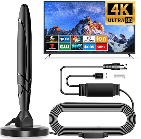 DVBT2 Antenne,Zimmerantenne DVB-T&DVB-T2 Antennen Mit VerstäRker Zimmerantenne für Fernseher mit Starkem Magnetfuß UnterstüTzt 4K/1080P 360° Empfang Ideal für Innen&Außen,Hohe Signalstärke&Stabilität