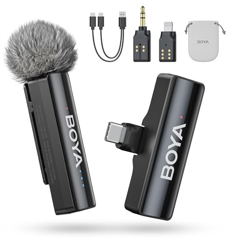 BOYA BOYALINK 2 A1 Wireless Lavalier Microphone for iPhone Camera Android, 48 KHz 24 Bit, 1000ft, Clip on Mic, Dual Channel Lavalier Mic, Noise Cancelling, Lapel Mic USB-C/Lightning/3.5mm TRS, Vlog