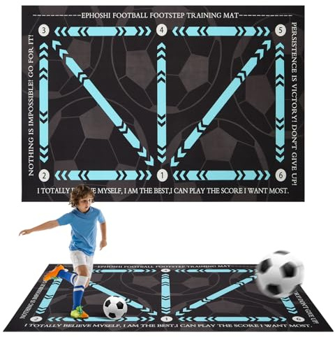 Fotboll träningsmatta, halkfri fotsteg träningsmatta för barn och vuxna, professionell dribbler fotbollsmatta för inomhusträning för att förbättra fotbollskunskaper (svart blå, 90 x 60 cm)