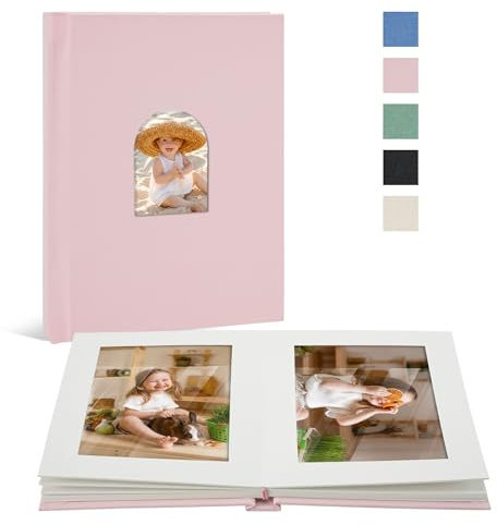Vienrose Small Photo Album 6 x 4 for 20 Pictures, Linen Cover Premium Photo Book with Memo Space, Ideal for Wedding Albums, Memory Books, and Travel Journals, Pink