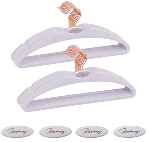 ManGotree Kurzhals-Samtkleiderbügel, rutschfeste Anzugbügel, Ultradünne Platzsparende Kleiderbügel mit Leeren Aromatherapie-Boxen für Mäntel, Kleider, Hemden & Hosen (22er Pack, Hellviolett)