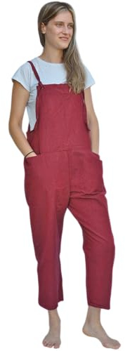 Salopette Elegante Bohemien in Cotone, Realizzata a Mano in Nepal, Tuta Larga a Gamba Ampia, Jumpsuit, taglia unica (IT, Testo, Taglia unica, Regular, Regular, Rosso)