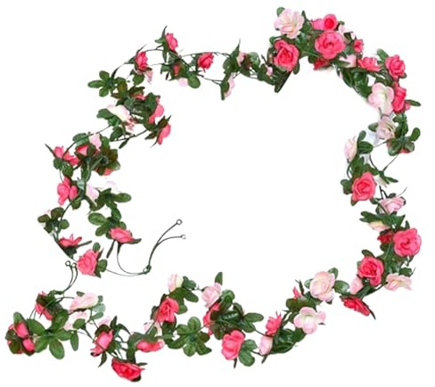 Noaxylic 2 Piezas Guirnalda de Rosas Artificiales Flores, 2.45 m Plantas de Flores Falsas Guirnalda Colgante Vid de Rosas, Planta Decorativa, para Balcón Exterior, Decoración Jardín Boda (Rosa)