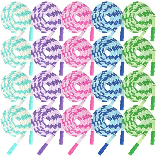 20Pack Soft Beaded Jump Ropes, Adjustable Length Skipping Rope, Tangle Free Segmented Jumping Rope for Kids and Adults Exercise, Fitness 2.8m
