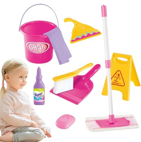 Set Di Pulizia Per Giochi Per Bambini - Kit Per Le Pulizie Per Bambini, Kit Per Finta Pulizia Della Casa, Set Per Scopa Per Bambinii | Giocattolo Educativo Per Giochi Di Ruolo Per Bambin 3 Anni In